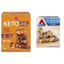 Atkins Caramel Almond Clusters, Gluteeniton, Korkea kuitu, 1g sokeria, 2g Net Carb, Keto Friendly, 20 Count & Caramel Chocolate Nut Roll Välipala Bar, proteiini Välipala, Korkea kuitu, 2g sokeria, 16 Count