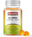 NAC Gummies Sugar Free, N Acetyl Cysteine NAC Supplement 1000 mg antioksidantteja, Lung & Liver Health, Immuunituki, Vegan Orange Flavor,60ct