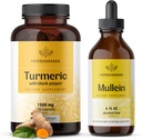 HERBAMAMA Turmeric ja Mullein Leaf Kit - Bundle of 1500 mg Turmeric Curcumin Capsules & Müllein Leaf Extract Tincture - Vegaani, ei GMO, sokeri & alkoholiton - 2 pakkaus