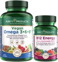 Puhtaus Tuotteet Bundle - Vegan Omega 3-6-9 (180 ct) + B-12 Energy Sulata Omega 3-6-9 (