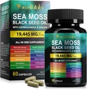 Sea Moss Musta siemen öljy kapselit, Ashwagandha inkivääri kapseli C-vitamiini D3, Multi Blend ravitsemus täydentää immuniteetin, Ruoansulatus-, energia-, iho- ja hiukset, musta siemen öljymeren sammal kapselit, 60P