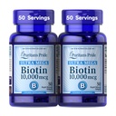 Puritanin Pride Premium Ultra Mega Biotin 10 000 mcg, ravintolisä terveille hiuksille, iholle, kynsille ja energian aineenvaihdunta tuki, 100 päivän tarjonta, 50 nopea julkaisu Softgels, 2 pakkaus