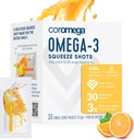 Coromega Omega 3 Fish Oil täydentää lisävitamiini D3, 650 mg Omega-3s 3X Parempi imeytyminen kuin Softgels, Trooppinen Orange Flavor, 30 Single Serve Purista Packets