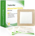 Kastormed Silicone Adhesive Vaahto pukeutuminen Gentle Border 4'x4' 10 Pack, High Absorbency Vaahto Haava side sängyssä Sore, Leg Ulcer, Diabeettinen haava