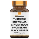 tnvitamiinit Turmeric & Boswellia Complex (180 kapselia) inkivääri juuri, bromeliini, & Black Pepper Extract ...
