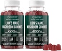 Lions Mane Mushroom Gummies aikuisille, 280 Count Bulk Lion's Mane Chewables, High Potency 10:1 Organic Extract summat 2000mg, täydentää tukee henkinen selkeys, Focus, Mieliala ja aivojen Fog, 2 Pack