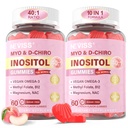 Myo-Inositol & D-Chiro Inositol Gummies for Women 2000mg + 50 mg, 40:1 Ratio Inositoli ja Vegan Omega-3 + D3, magnesium Glycinate, Metyylifosaatti + B12 naisten terveys ja hyvinvointi, sokeriton, 120 Cts