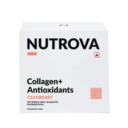 NUTROVA Collagen+Antioxidants Supplement - Marine Collagen Powder for Men & Women,Increases Skin Hydration, Vähentää ihovaurioita,Tukee terve iho, hiukset ja kynnet, karpalo, 1 count,30 Tarjoilut