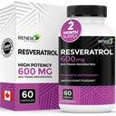 Renew Actives Resveratrol täydentää 600mg per Serving - High-Potency Antioxidant Complex 50% Trans-Resveratrol ... Tuet Cellular Health & Longevity - Made in Canada 60 Vegan Kapselit