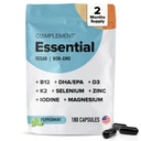 Täydennys Essential Vegan Multivitamiini miesten ja naisten (60 tarjoilua, 180 kapselia) kanssa Omega-3 DHA & EPA, B12, D3 & K2, Sinkki, Seleeni, Magnesium, jodi - tukee immuniteettia ja yleistä terveyttä