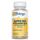 SOLARAY Super Bio-vitamiini D3 Coconut Oil - D3-vitamiini 5000 IU - Bone Health and Immuno Support Supplement - Lab Varmennettu, Made Wtihout Soy, 60 päivän takuu - 120 Softgels, 120 Servings