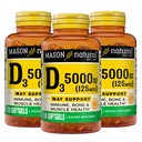 MASON NATURAL D3 125 mcg (5000 IU) - tukee yleistä terveyttä, vahvistaa luut ja lihakset, Fish Liver Oil, 50 Softgels (paketti 3)