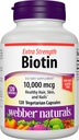 Webber Naturals Biotin 10 000 mikrog, Extra Strength, 120 kapselia, terveet hiukset, iho ja kynnet, vitamiinilisä, vegaaninen