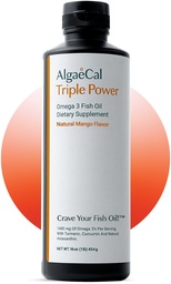 ALGAECAL Triple Power 1200mg EPA & DHA Omega 3 Fish Oil Supplement, Supporting Brain, Heart, Iho ja luut, Liquid Emulsion Mango Maku, Burp-Less, Sokerivapaa, Valmistettu USA