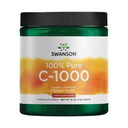Swanson C-vitamiinijauhe 100% puhdas askorbiinihappo, immuunijärjestelmän tuki, ihon terveys, kardiovaskulaarinen terveys, antioksidantti täydentää 1000 mg (per Serving) 1 lb. 454 g