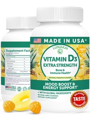 Lunakai USA Made D3-vitamiini Gummies 2000 IU - Ei-GMO, Gluteenittomat D-vitamiini Gummies for Women & Men - Bone, Immuuni & Energy Support, 60ct