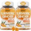 Sokeriton Turmeerinen inkivääri Gummy 5 000 IU D3 & K2 (MK7), C - Vegan Turmeeric Supplement Gummies for Aikuinen 1500 mg mustapippuri, tukee luuta, immuuni-ja ruoansulatuskanavan terveys - 120 Cts