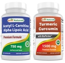 Best Naturals Acetyl L-karnitiini ja Alpha Lipoic Acid 750 mg & Turmeric Curcumin 1500 mg/Serving Bioperiine
