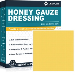 Manuka Honey Gauze Wound Dressing 2" x 2",10 Pack Manuka Honey Wound Care Pads, Medical Grade Honey Bandges for Haavanhoito, Honey Patch for Faaster Healing from Burns, Abrasions, Cuts ja Scalds
