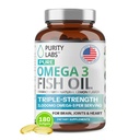 Puhtaus Labs Omega 3 Kalaöljy 3000 mg DHA & EPA Omega 3 rasvahappo täydentää tukea sydän- ja aivojen terveys - Immuuni tuki täydentää - 180 Softgels (60 Servings)