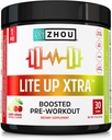 Zhou Lite Up Xtra - Sokeriton esitreenijauhe naisille ja miehille, esitreeni täydentää kofeiini puhdasta energiaa, Aminohappo tuki, Hydrate & Focus, Plant Based - 30 Scoops