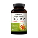 NatureBell-vitamiini Double Strength D3 + K2- 240 Softgels - 10 000 IU D-vitamiinia & 200 mikrog K2 - Luun vahvuus, immuunitoiminta ja kalsiumin imeytyminen Tuki * - Kookosöljy infusoitu