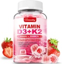 D3-vitamiinia K2 täydentää aikuisille - D3-vitamiini 5000 IU + K2 200 mikrog - VIT D3 K2 Gummies kalsium 600 mg magnesiumsinkkiä ja C-vitamiinia naisille - tukee B0ne, lihasimmuuneja