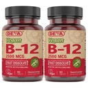 DEVA-vegan-vitamiinit B-12, korkea teho 2500 mikrog B12, nopea liuottaminen, sublingual, 90 tablettia (pakkaus 2)
