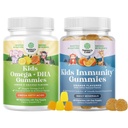 Bundle of Omega DHA Gummies for Kids - rasvahapot Omega 3 6 9 kanssa C-vitamiini aivojen, immuniteetin ja Vision ja lasten immuniteetin tuki Gummies - herkullinen C-vitamiinin sinkki & Echinacea Immune Booster