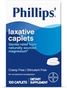 Phillips' Laksative Caplets, jossa on luontaisesti peräisin magnesium täydentää hellävaraisesti lievittää satunnaista ummetus, Kramppi ja Stimulant ilmaiset laksatiivit, 100 Caplets