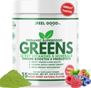 The Feel Good Super Greens Powder - Organic Green Juice, Wheat Grass No added Sugar, Spirulina, Klorella, Probiootit, Dgestive Enzyme, Antioksidantti Rich, Immuniteetti Boost Green Superfood, 35 SVG, Päivittäinen