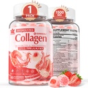 Collagen Peptide Gummies for Women & Men Sugar-free, Multi Collagen Hydrolysed w/ 1500 mg Proteiini tyyppi I, II, III, V, X, 5000 mcg Biotiini, Methylated B12, C-vitamiini E D3 B6 ihokarvakynnet, luu, 60 Cts