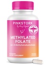 Vaaleanpunainen Stork Folate: Metyyli Folaatti - MTHFR Acid, Natural Form of Folic Acid for Raskaus, Formuloitu äidille + vauva, naisten ommellut, 60 kapselia (Pakkaus toukokuussa Vary)