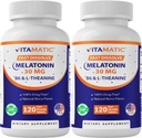 Vitamatic melatoniini 30 mg - yhdessä B6 & L- teaniinin kanssa - 120 nopeasti liuotettavaa tablettia, joissa on luonnon marjamakua (2 tabletin annos = melatoniini 60 mg) (120 laatikko 2)
