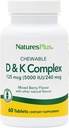 Natures Plus D & K Complex - 60 Mixed Berry Chewables - Tukee kalsiumaineenvaihdunnan - Kasvissyöjä, ei-GMO, Gluteeniton, soijaton - 60 tarjoilua