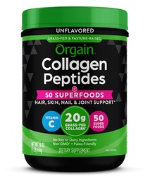 Orgain Hydrolysed Collagen Powder + 50 Organic Superfoods for women & Men, 20g Grass Fed Collagen with C-vitamiini, makuamaton - hiukset, iho, kynsi, & Joint Support Supplement, non-GMO, tyyppi I & III, 1lb