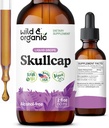 Wild & Organic Skullcap Tincture - Rentoutuminen, Hyvä mieliala, rauhallisuus - Liquid Skullcap Herb Supplement - Vegan, sokeri & alkoholiton tippa - 2 fl oz