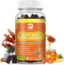 Black Seed Oil Sea Moss Gummies with Ashwagandha, Burdock Root, Linden Honey, Elderberry, Turmeeric, C-vitamiini, D3 & Sinkki - Tukee immuniteettia, nivelet, Digestio, Hiukset ja iho, Vegan Gummies 60 Counts