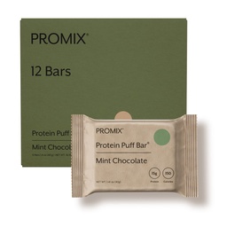 ProMix Nutrition Protein Puff Bars - Mint Chocolate- Marshmallow Crispy Treat - Great Maisting & Health On The Go Välipala - High Protein & Low Calorie - Free from Gluten, Soy, & Corn - 12 Bars
