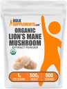 BulkSuplements.com Organic Lion's Mane Mushroom Extract Powder - Sieni täydentää, aivojen täydentää muistia ja keskittyä tuki - Vegan, 1g per palvelin, 500g (1,1 lbs) (Pakkaus 1)