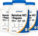 Nutricost Betaine HCl + Pepsin 790 mg, 240 kapselia, 3 pulloa (720 kapselia)