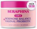 Serafina emätin Probiootit 2-in-1 naisille + hormonitasapaino - 90 kapselia Täydellinen feminiinihoito, PMS & virtsateiden terveys, prebioottinen Blend, 10 miljardia PMY, 6 kanta (90 laatikko 1)