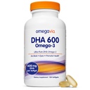 OmegaVia DHA 600 mg, Ultra Pure Omega-3 DHA lisäravinteet aivot ja silmät, DHA prenataali vitamiinit naisille, Burpless Fish Oil Omega 3, IFOS Testattu, 120 Softgels