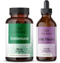 HERBAMAMA Goldenseal ja Milk Thistle Kit - Bundle 700 mg Goldenseal juurikapselit ja Milk Thistle Tincture 2 oz - Vegaani, ei-muuntogeenisiä, sokeria ja alkoholia ilmaiseksi - 2 pakkaus