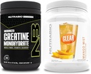 NutraBio Creatiini Monohydraatti, Mauton, (300 g) ja Clear Whey Protein Isolate, (Mango Mist) täydennysosa Bundle Lihasenergia, suurin kasvu, elpyminen ja vahvuus