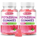 2 Pack Kalium Gummies, kaliumkloridi 1000 mg aikuisille, sokeriton kalium täydentää Gummies Tuki Electrolyte Balance & Leg Kramps naisten ja miesten, vadelma maku, 120