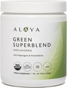 Alaya Organic Super Greens Powder - Premium Green Juice Superfood Superfood Supplement Powder - Adaptogens, Antioxidants & Probiootit Blend - USDA Organic, non-GMO, Vegaani - 30 Tarjoilut (ei maustettu)