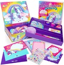 Original Stationery Unicorn Letter Kirjoitussarja - 45-Piece Multi-Color Paper & Sticker Set kanssa violetti varastointilaatikko - kirjepaperia tytöille