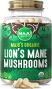 Maju Superfoods Organic Lions Mane Mushroom Kapselit 90ct, Fruting Bodies Steam Extract, Organic Sienet Black Pepper Extract, Hericium Erinaceus