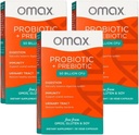 Omax3 Prebiootti & Probiootti 50 miljardia PMY + Chicory Inulin, 10 kanta, vähentää turvotusta, digestiota, SIBO, Vuotava Gut, emättimen pH, Acidophilus, Vegan, Dairy Free, Gluteeniton, Läpipainopakkaus pakattu (2 pakkaus)